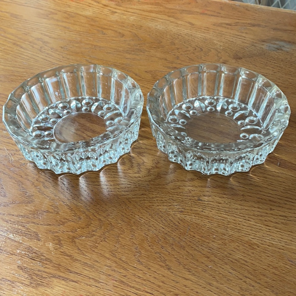 2 Antique Art Nouveau Crystal Lobed Scalloped Low Bowl - Heavy 6”